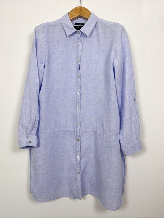 Tahari Tops - Tahari Women’s Light Blue 100% Linen Buttoned Long Sleeve Shirt Tunic Size Large